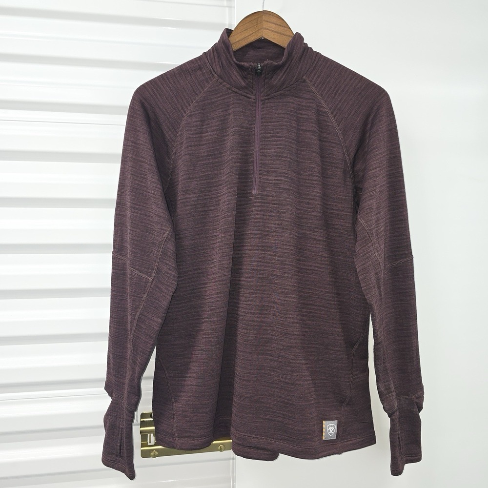 Ariat Rebar Womens Large 1/4 Zip Pullover Burgundy Heather Thumbhole Top